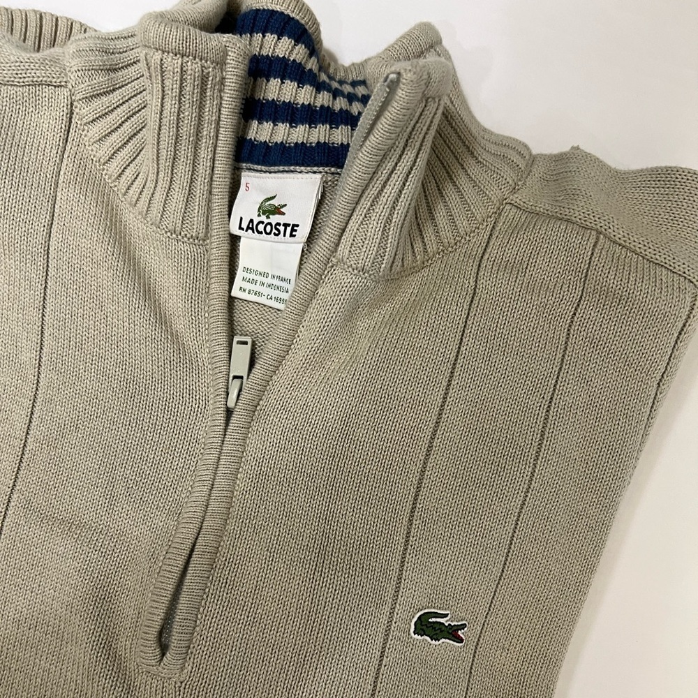 Lacoste Tan Zip Up Sweater with Ribbed Detailing - Picture 8 of 10
